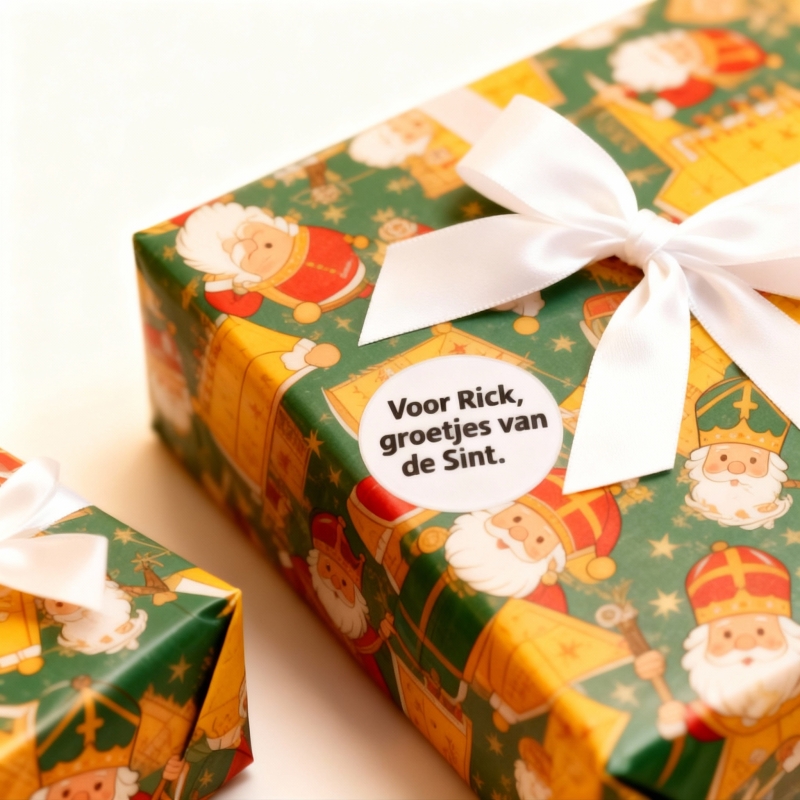cadeau met Sinterklaasnaamsticker